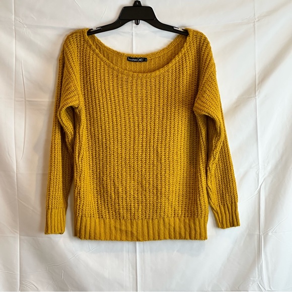 Boohoo (M) Chunky Cropped Sweater Lgr Neck Fall Golden Yellow Size Small - Picture 4 of 16
